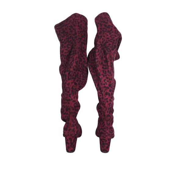 Torrid Womens Over The Knee Boots 10.5 WW Burgundy Red Leopard Print Pointed Toe - Picture 4 of 9